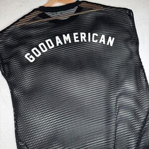GOOD AMERICAN Black Mesh Logo Sleeveless Muscle Tee Top Size 3 or L